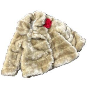 Kate Spade Kids Faux Fur Coat 24M Light Brown Collared